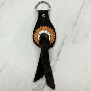 Soft Brown Leather Fringe Western Concho Twin Falls Idaho Boho Keychain Keyring